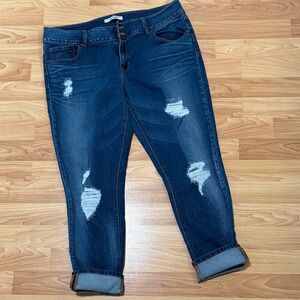 Refuge Dark Blue Distressed Ankle Jeans